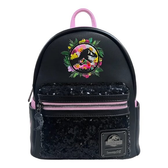 Loungefly Handbags - Exclusive Loungefly Jurassic Park Sequin Pink Floral Mini Backpack